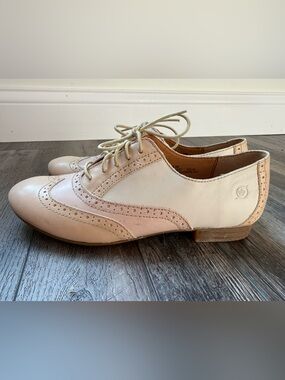 Born Two-Tone Leather Wingtip Oxfords in Blush and Cream